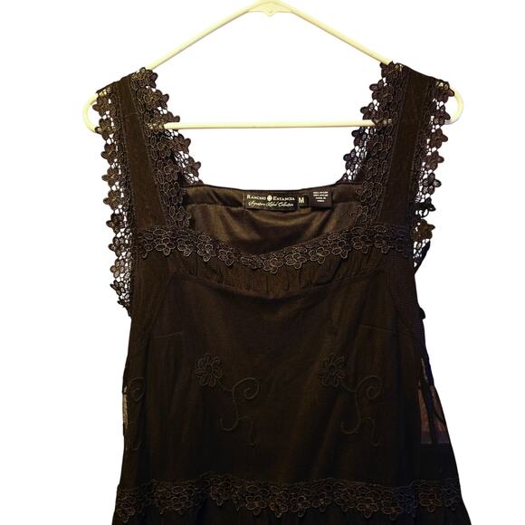 rancho Estancia black floral lace dark fairy whimsy goth dress size m - Picture 3 of 7